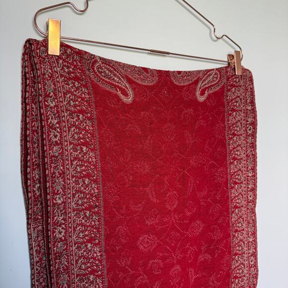 Pottery Barn 100% Wool Table Runner 18x108" Red Floral Paisley Fringe Home - Picture 3 of 9